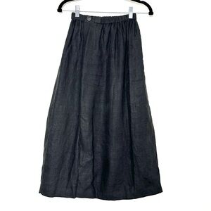 FLAX 100% Linen A-Line Midi Skirt Lagenlook Minimalist Front Slit Breathable